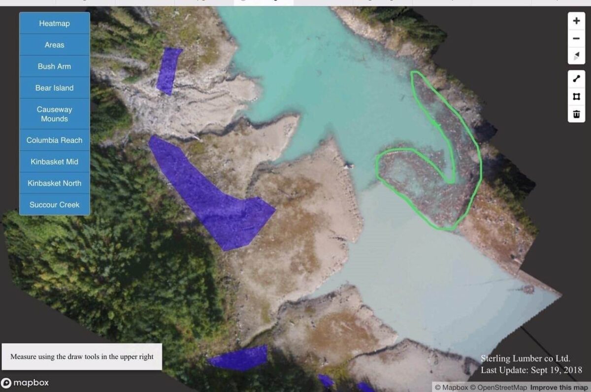 A 2D map with manual polygons around debris prepared by Blacklin Consulting, a company that offers photogrammetric image processing for the unmanned aerial systems industry.